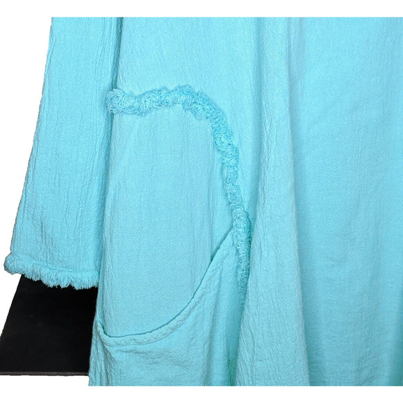 Dunes Relaxed Fashion Turquoise Flowy Fringe Pocket Tunic Top See Measurements - Picture 6 of 7